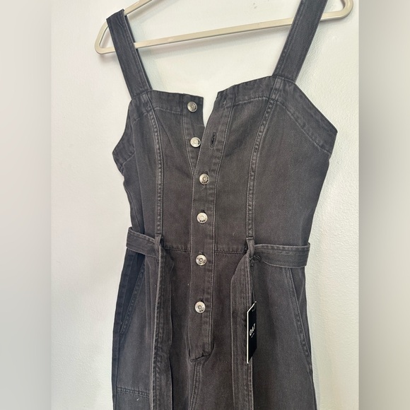 OAT aged Black Volcano Denim Overalls Wide Crop Artsy Boho Size 2 NWT - Picture 4 of 6
